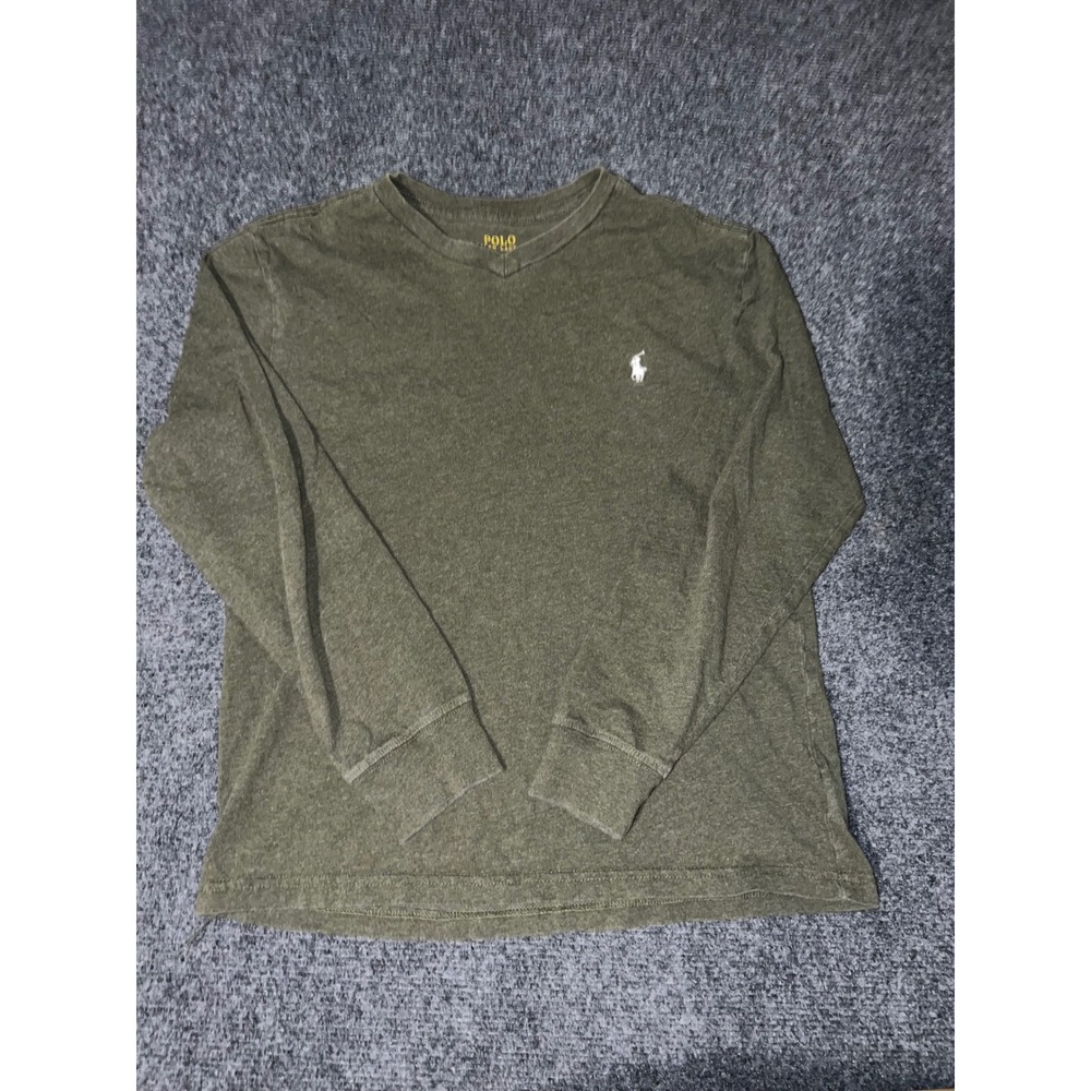 Polo Ralph Lauren Boys Medium 10-12 Olive Green Long Sleeve V-Neck T-Shirt